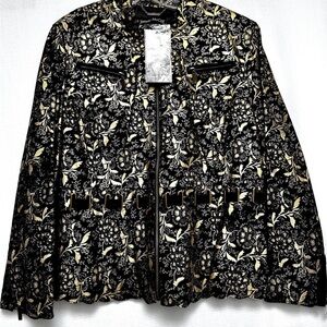 NEW PAMELA MCCOY COUTURE JACKET  COAT 100% LEATHER SUEDE GOLD LEAF BLACK SZ 1X